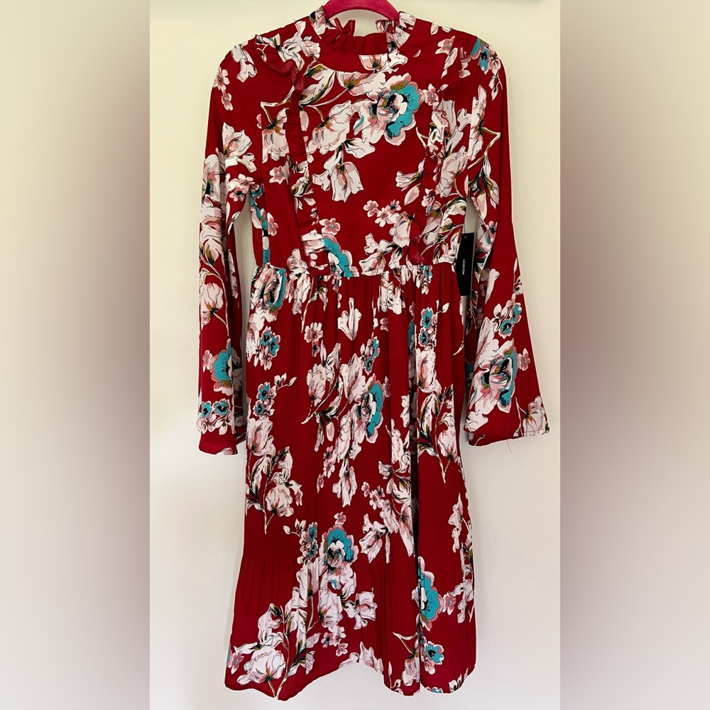 Brand new, and never worn Red flowered midi dress.